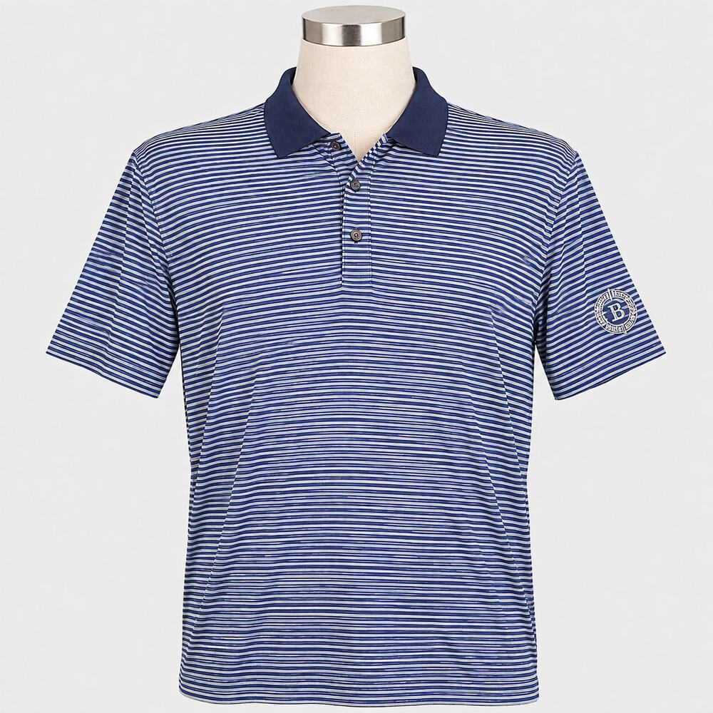 Greyson Blue White Striped Performance Polo Men's XL Polyester Blend Golf Shirt
